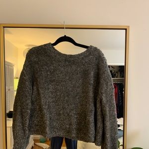 Elizabeth and James Cropped Grey Fuzzy Soft sweater